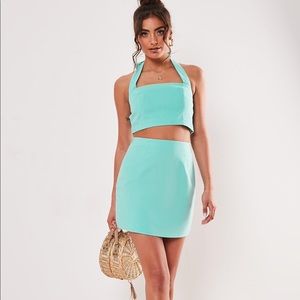 Missguided turquoise linen mini skirt